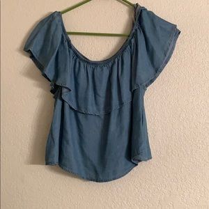 Denim off the shoulder crop top